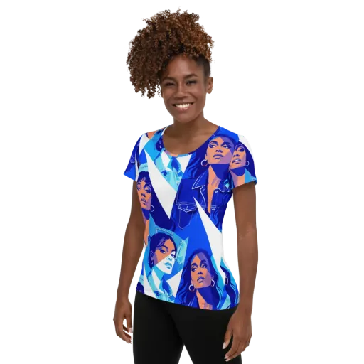 Electric Blue Muse on a Women's Athletic T-Shirt