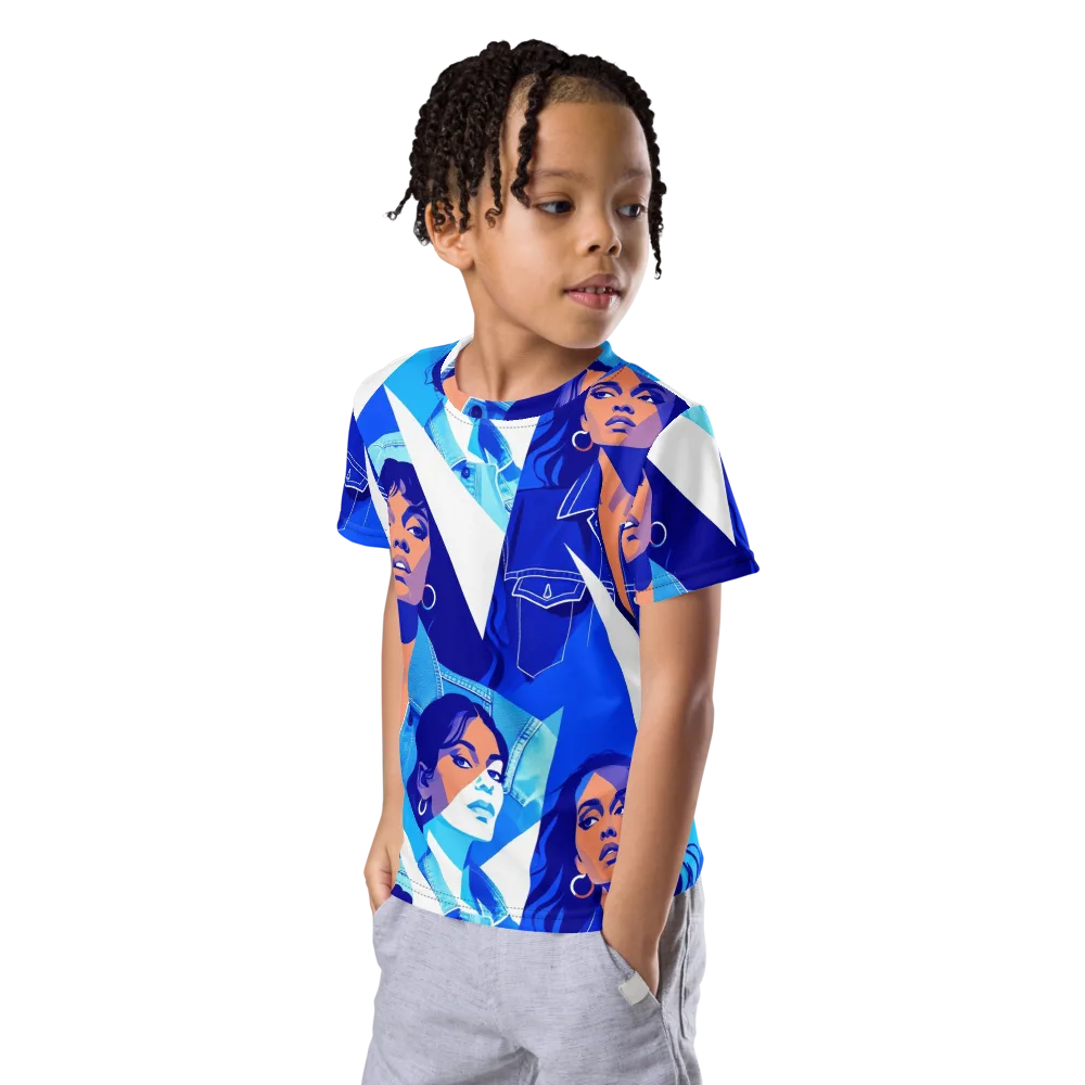 Electric Blue Muse on Kids Crew Neck T-Shirt — Left Front
