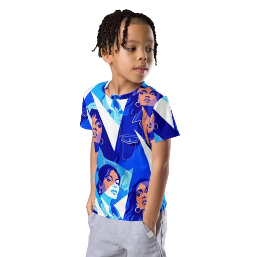 Electric Blue Muse on a Kids Crew Neck T-Shirt