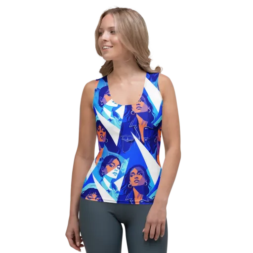 Electric Blue Muse on a Women's Tank Top