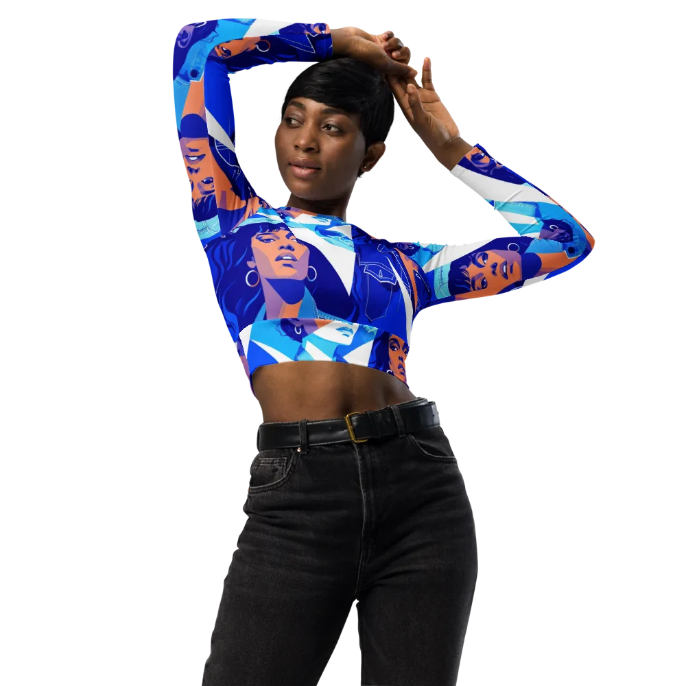 Electric Blue Muse on Long Sleeve Crop Top — Front