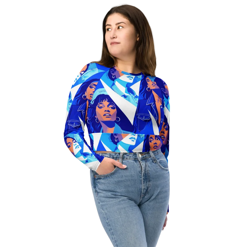 Electric Blue Muse on Long Sleeve Crop Top — Front