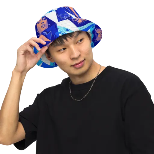 Electric Blue Muse on a Reversible Bucket Hat