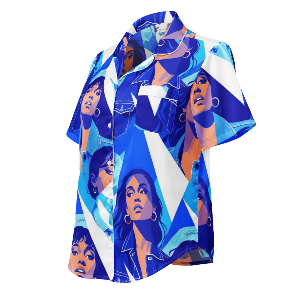 Electric Blue Muse on Women's Short Sleeve Pajama Top — Left Front