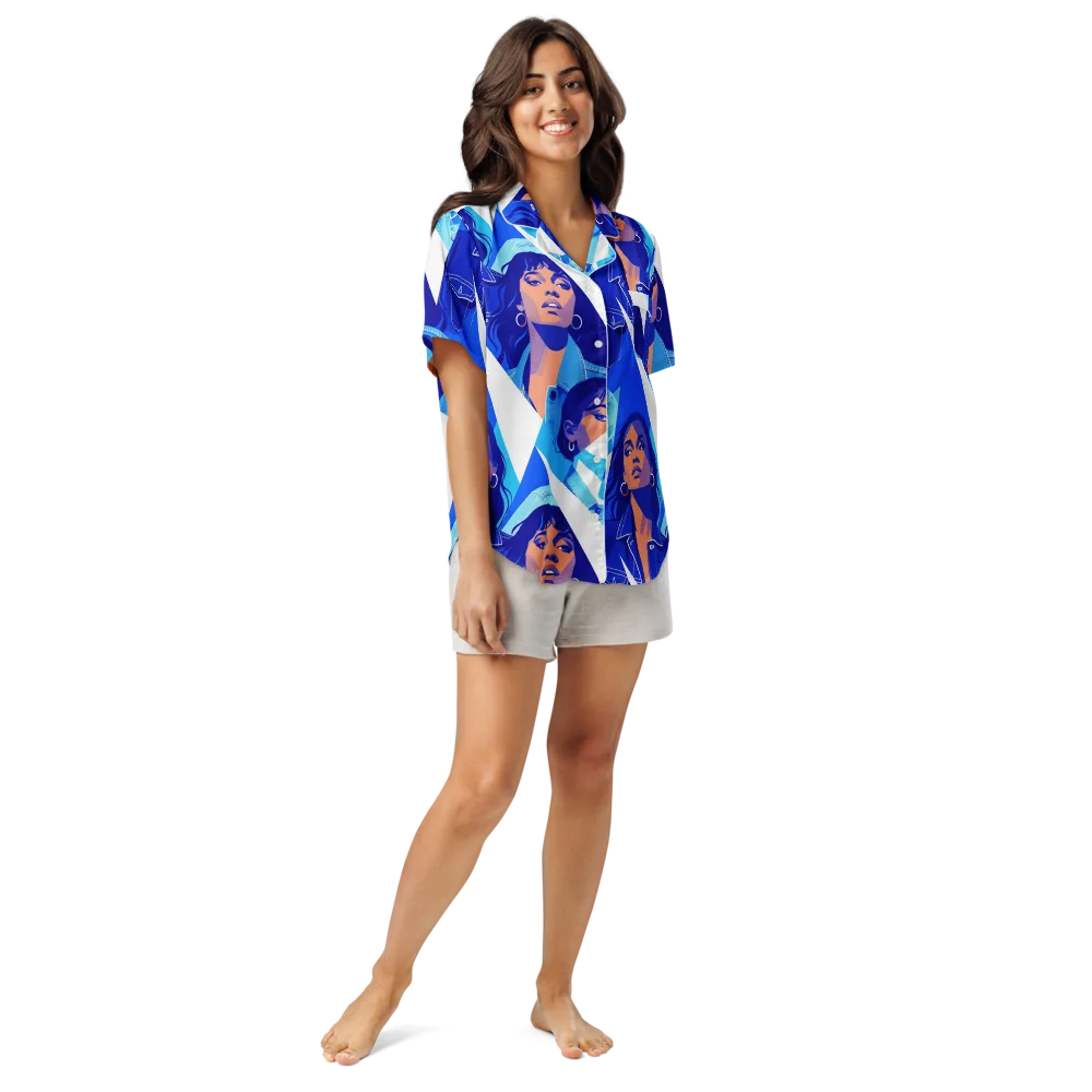 Electric Blue Muse on Women's Short Sleeve Pajama Top — Front