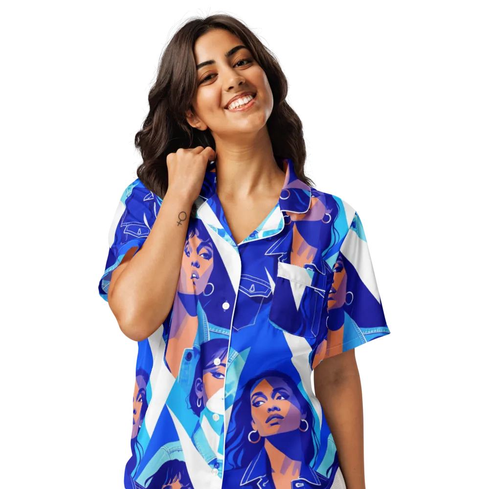Electric Blue Muse on Women's Short Sleeve Pajama Top — Front