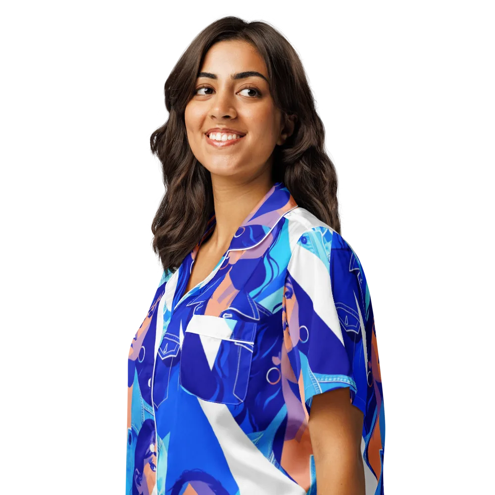 Electric Blue Muse on Women's Short Sleeve Pajama Top — Left Front