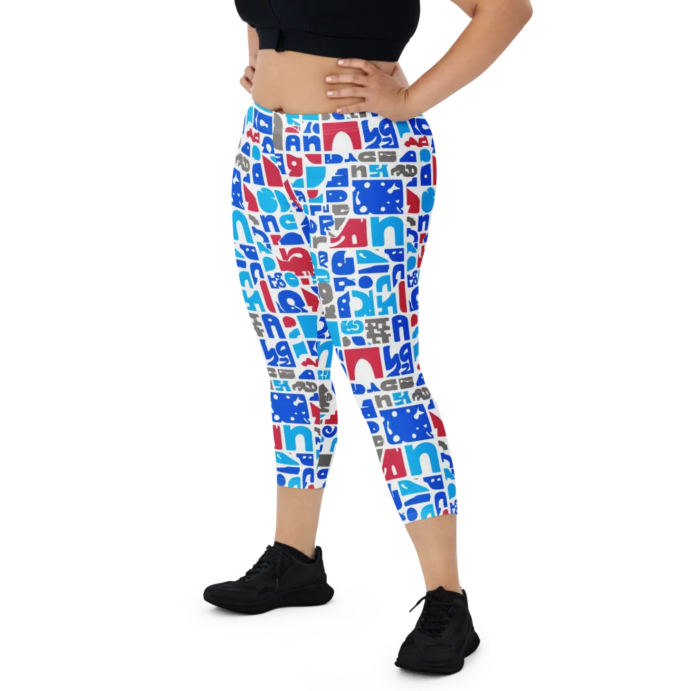 Typographic Tangle on Capri Leggings — Front