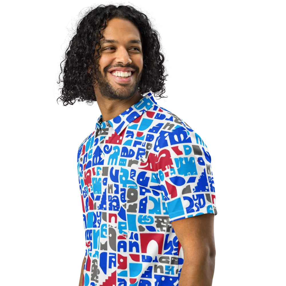 Typographic Tangle on Men's Slim Fit Polo Shirt — Left Front