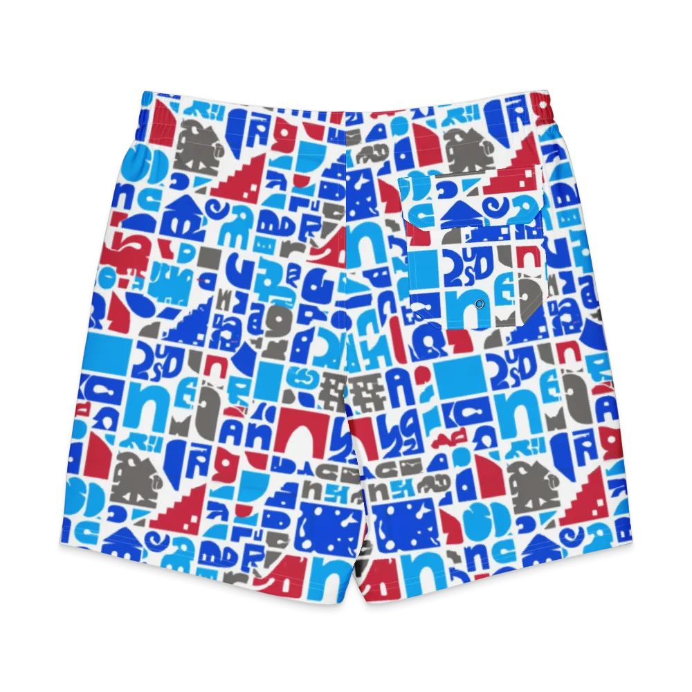 Typographic Tangle on Men's Board Shorts — Back