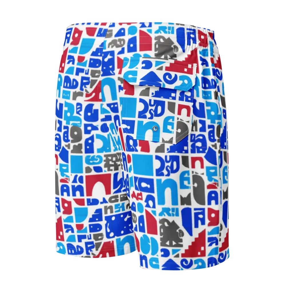 Typographic Tangle on Men's Board Shorts — Back