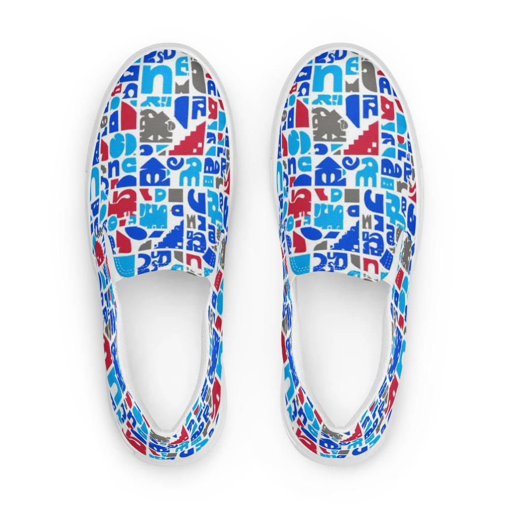 Typographic Tangle on Men's Slip-On Canvas Shoes — Front