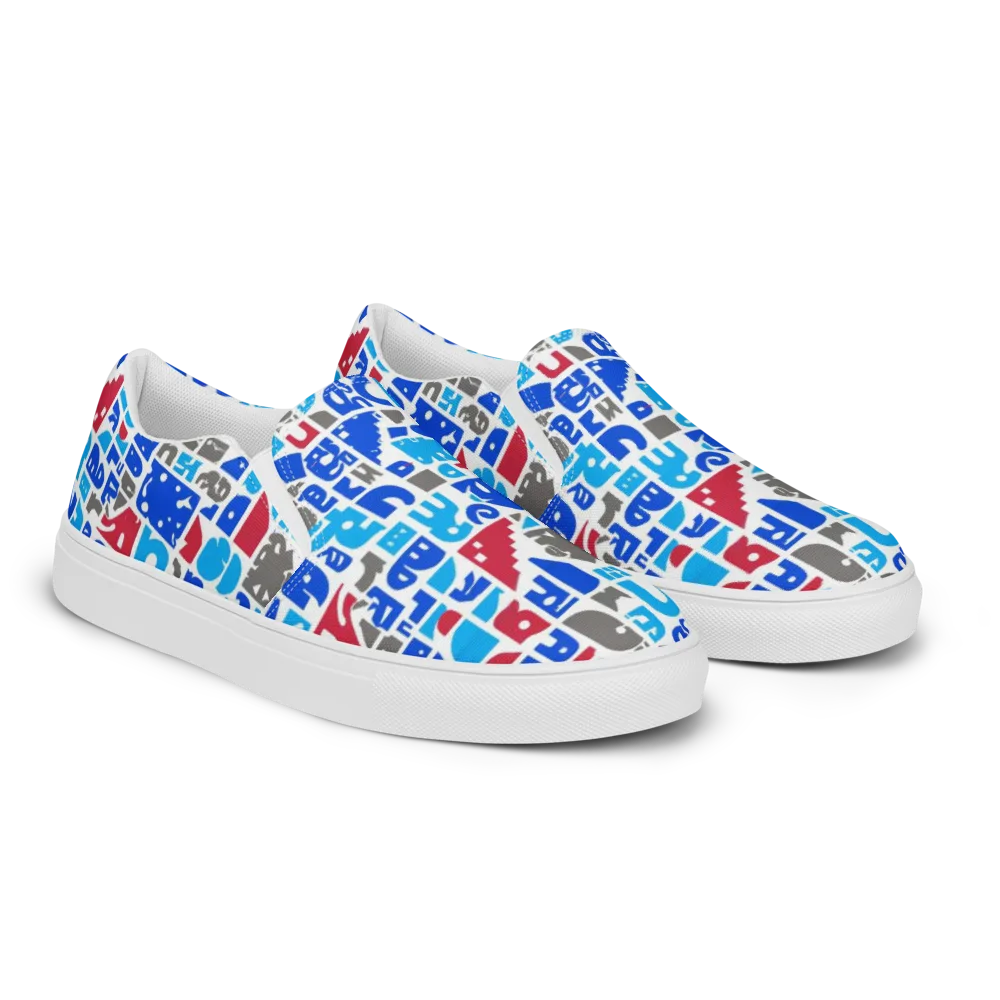 Typographic Tangle on Men's Slip-On Canvas Shoes — Right Front