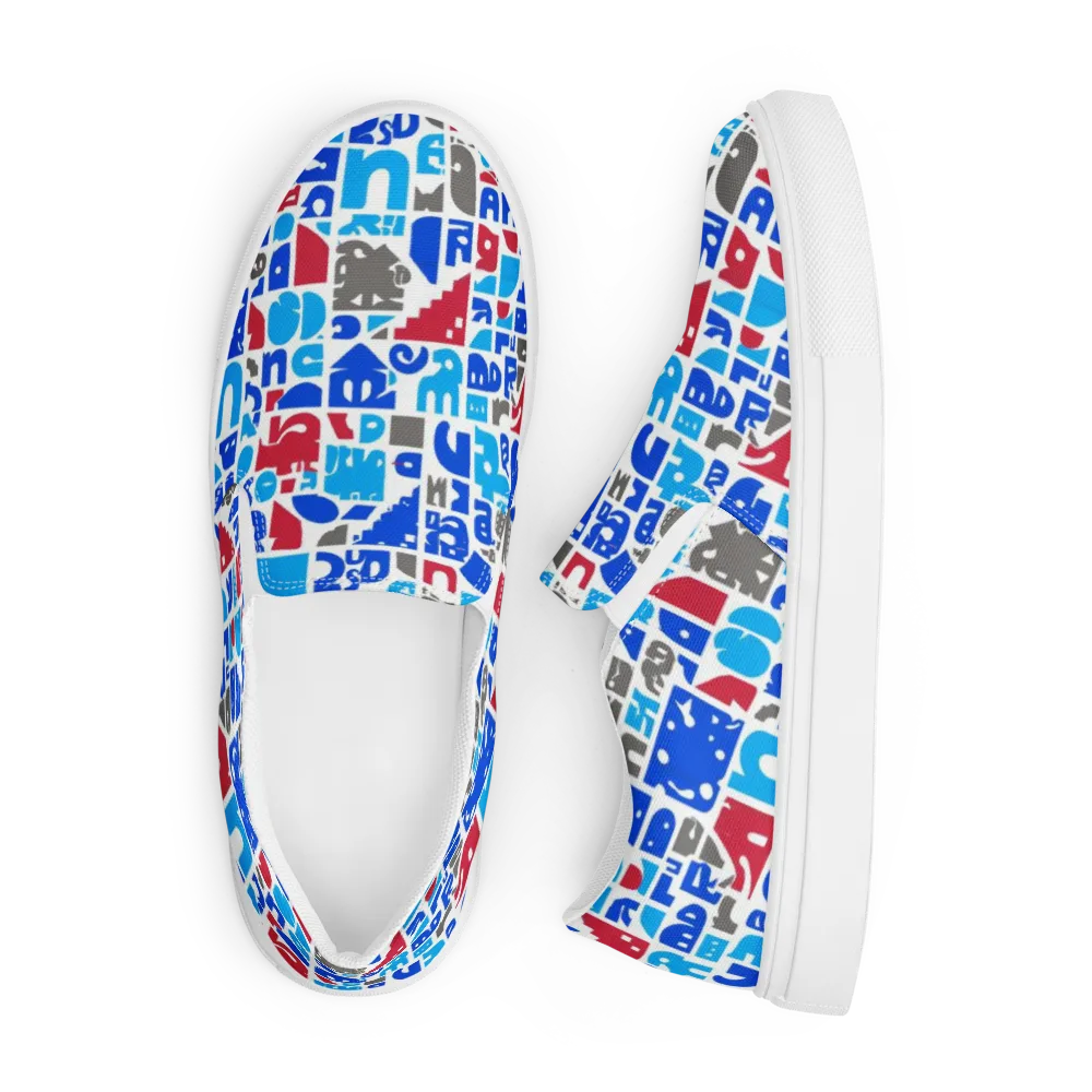 Typographic Tangle on Men's Slip-On Canvas Shoes — Front