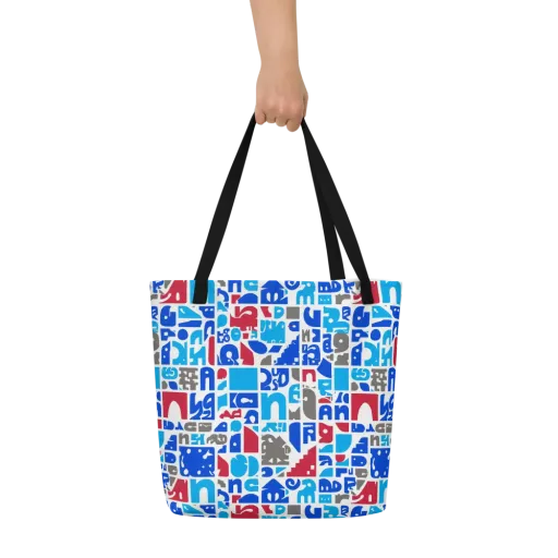Typographic Tangle on a Large Tote Bag W/ Pocket