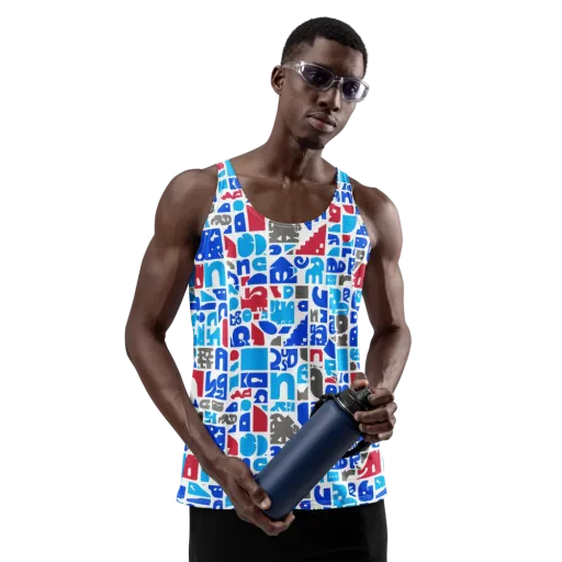 Typographic Tangle on a Men's Tank Top
