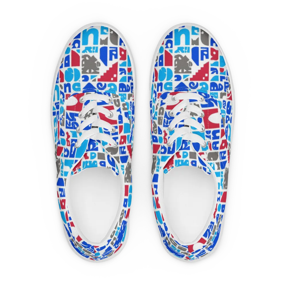 Typographic Tangle on Men's Lace-Up Canvas Shoes — Front
