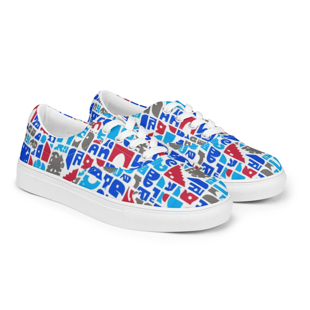 Typographic Tangle on Men's Lace-Up Canvas Shoes — Right Front