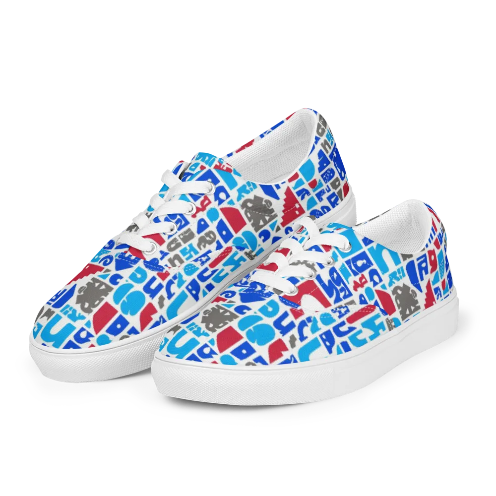 Typographic Tangle on Men's Lace-Up Canvas Shoes — Left Front
