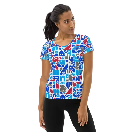 Typographic Tangle on a Women's Athletic T-Shirt