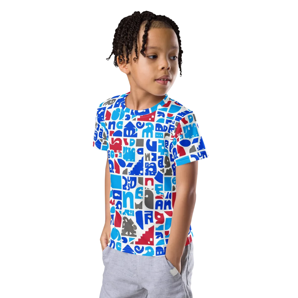 Typographic Tangle on Kids Crew Neck T-Shirt — Left Front