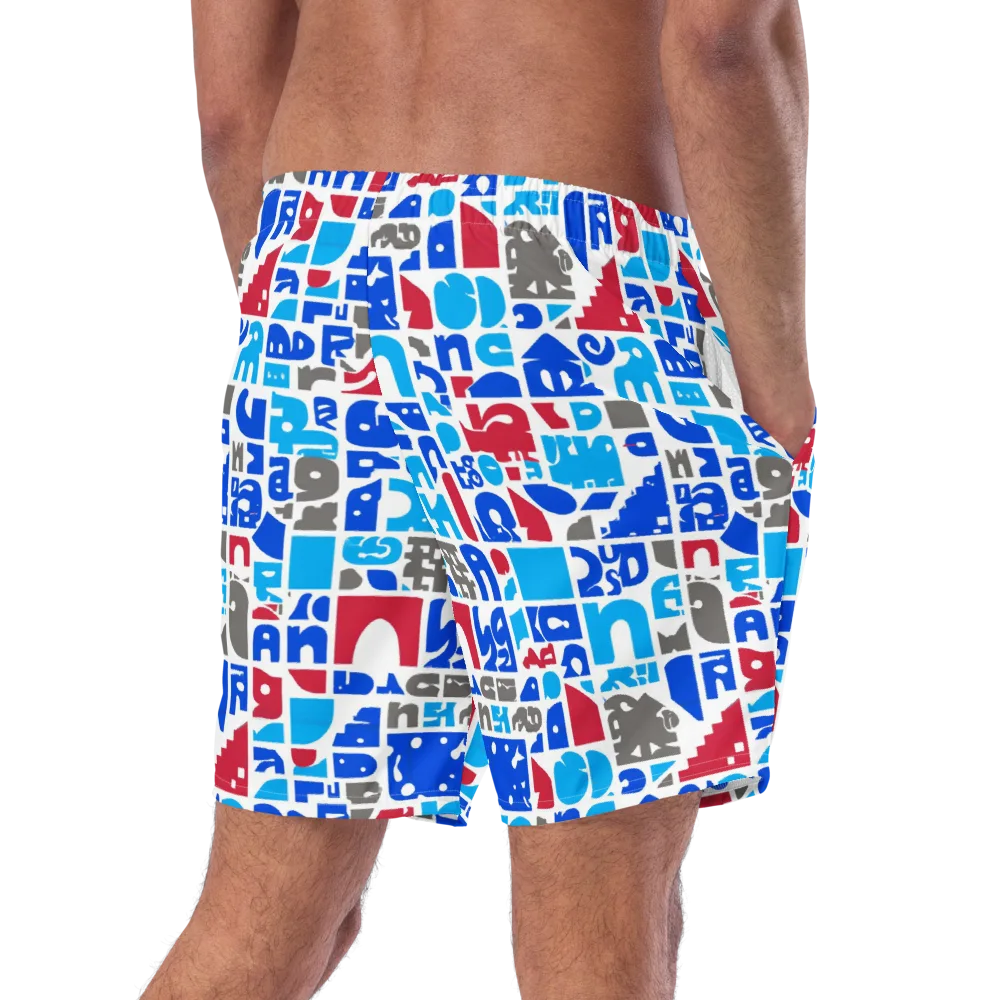 Typographic Tangle on Swim Trunks — Right Back
