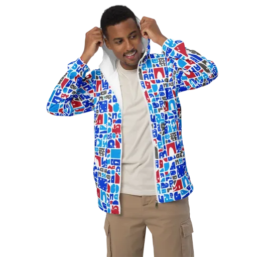 Typographic Tangle on a Men's Windbreaker