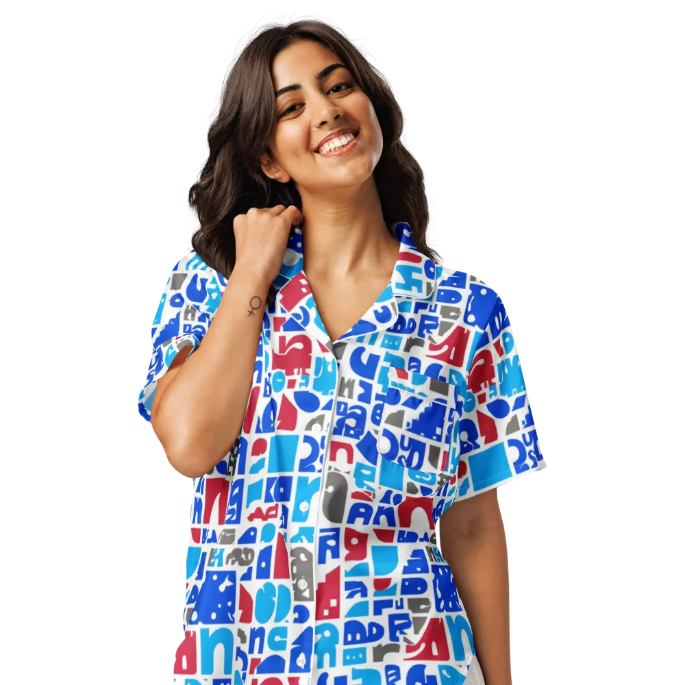 Typographic Tangle on Women's Short Sleeve Pajama Top — Front