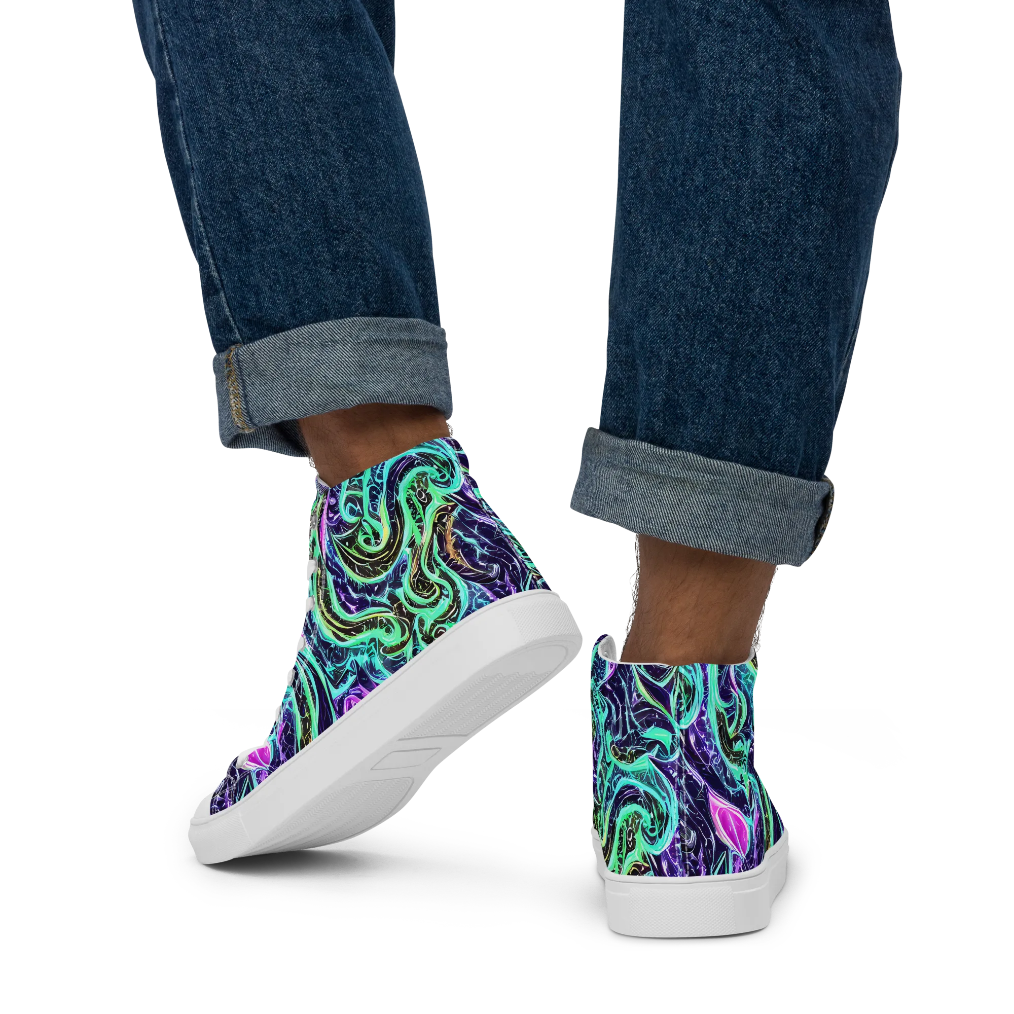 Minted Mayhem on Men's High Top Canvas Shoes — Back
