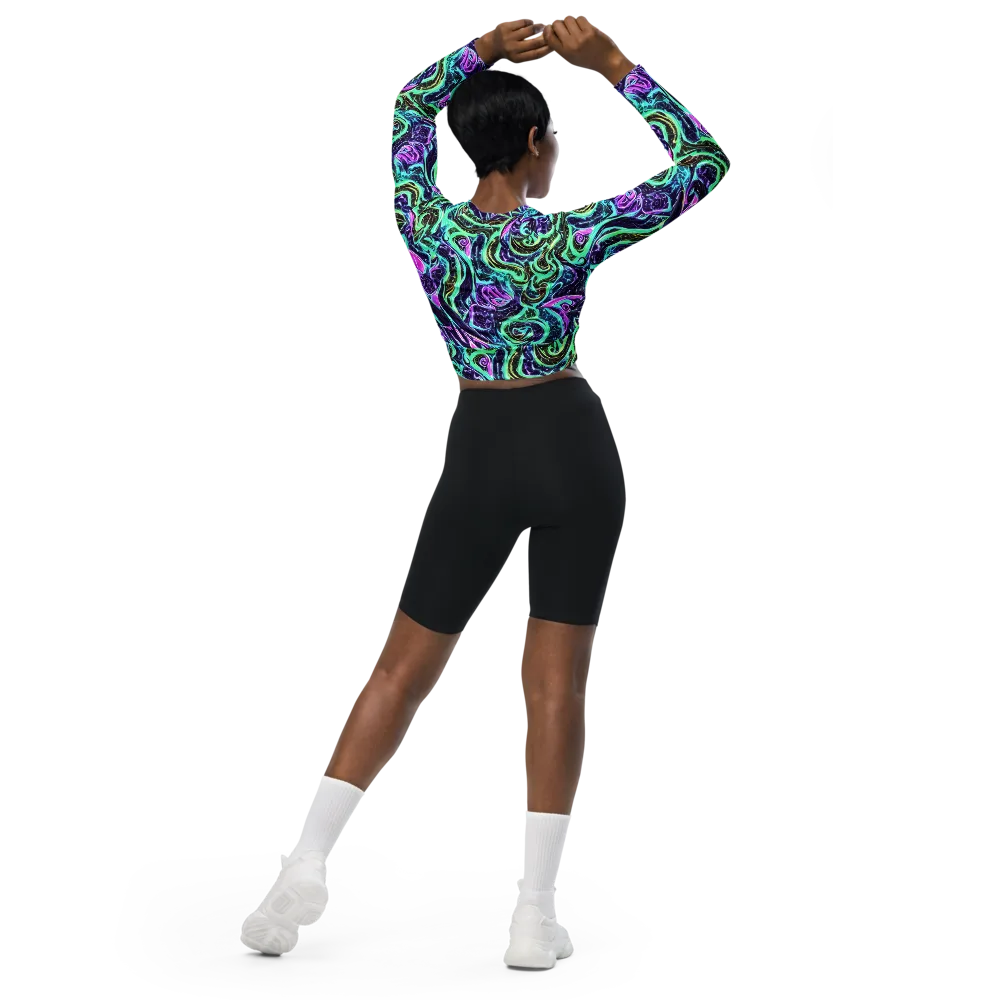 Minted Mayhem on Long Sleeve Crop Top — Back