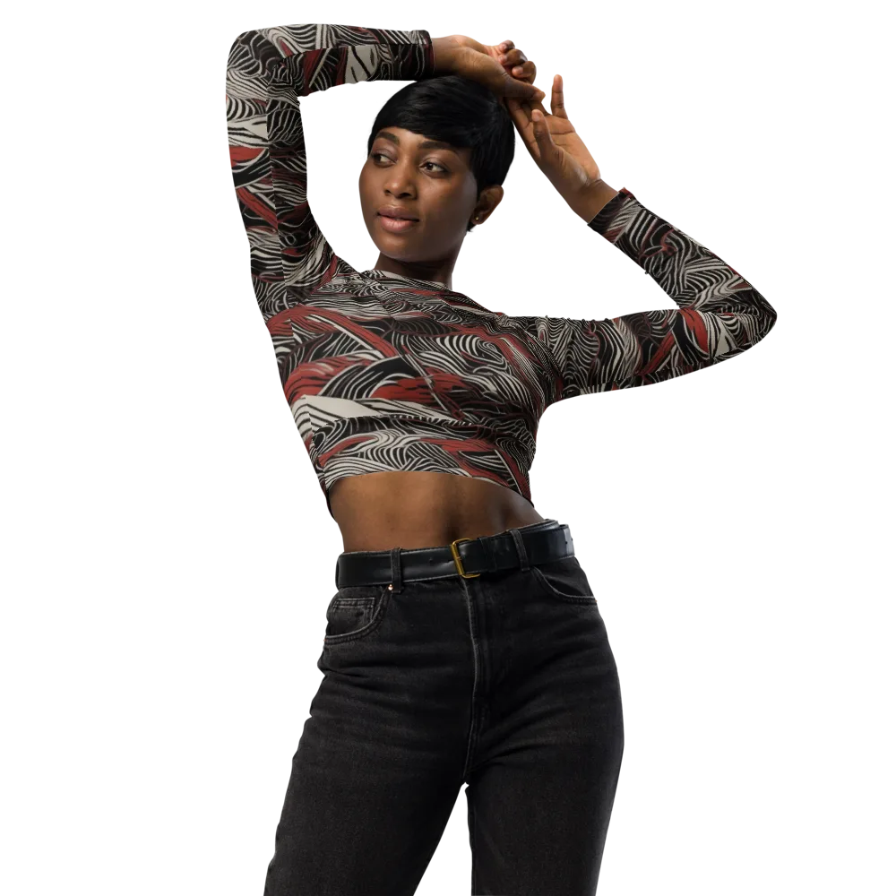 Zebra Riptide on Long Sleeve Crop Top — Front
