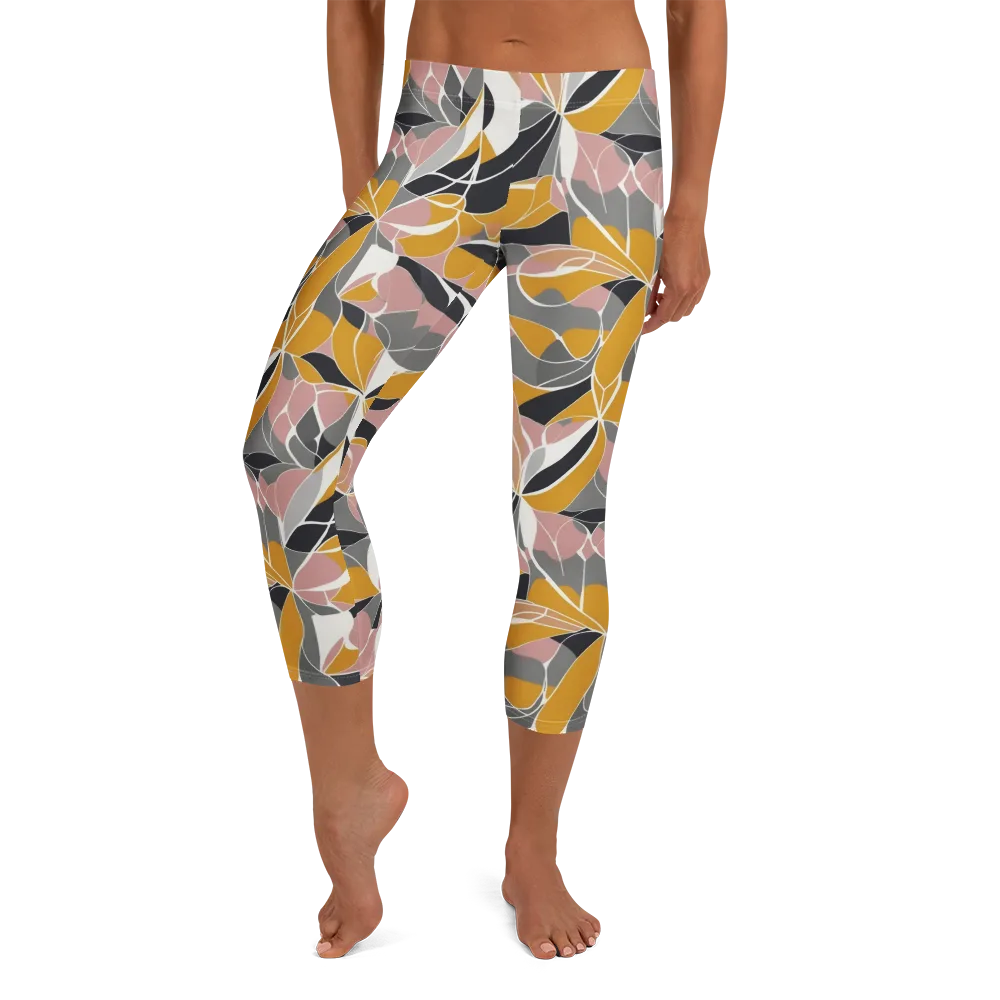 Ochre Petal Circuit on Capri Leggings — Front