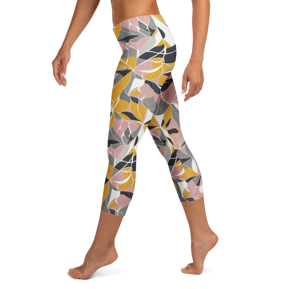 Ochre Petal Circuit on Capri Leggings — Left