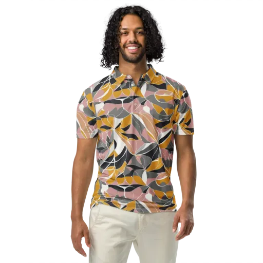 Ochre Petal Circuit on a Men's Slim Fit Polo Shirt