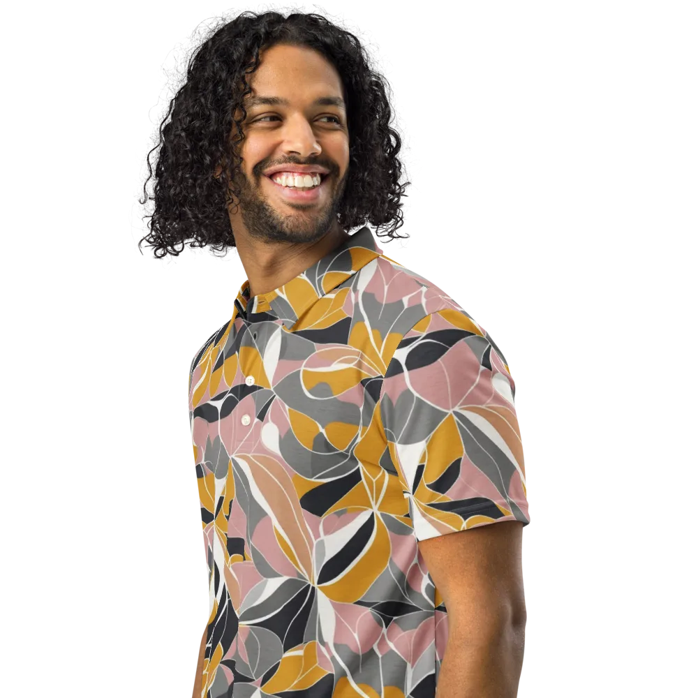 Ochre Petal Circuit on Men's Slim Fit Polo Shirt — Left Front