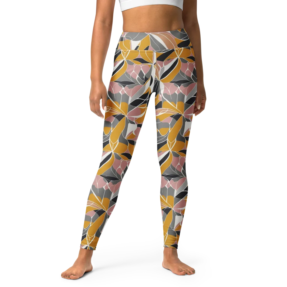 Ochre Petal Circuit on Yoga Leggings — Front