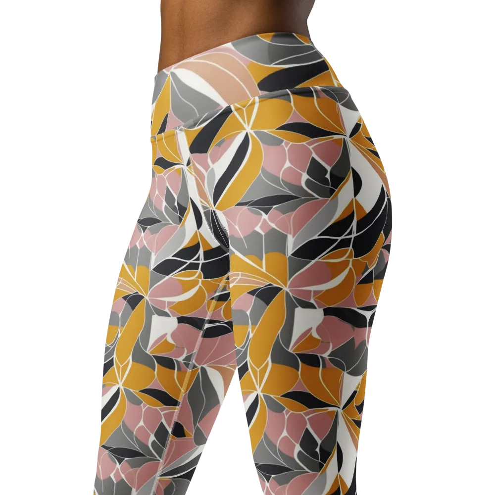 Ochre Petal Circuit on Yoga Leggings — Left Front