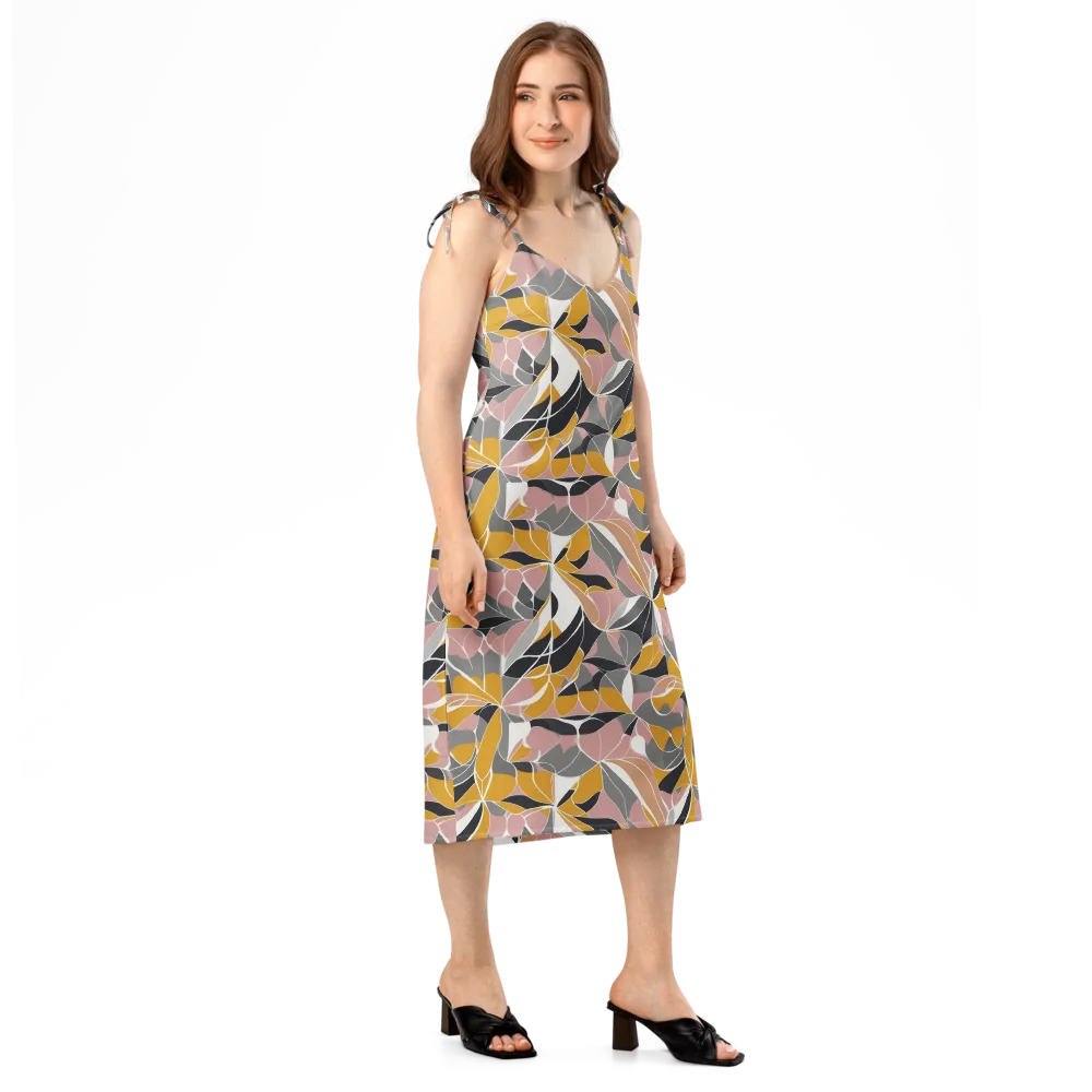 Ochre Petal Circuit on Slip Dress — Right Front