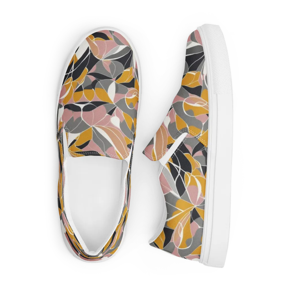 Ochre Petal Circuit on Men's Slip-On Canvas Shoes — Front
