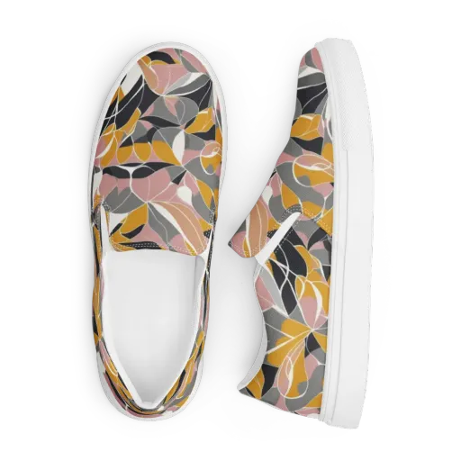 Ochre Petal Circuit on a Men's Slip-On Canvas Shoes