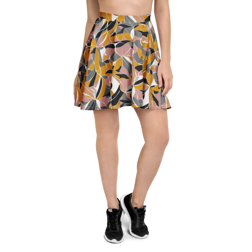 Ochre Petal Circuit on Skater Skirt — Front