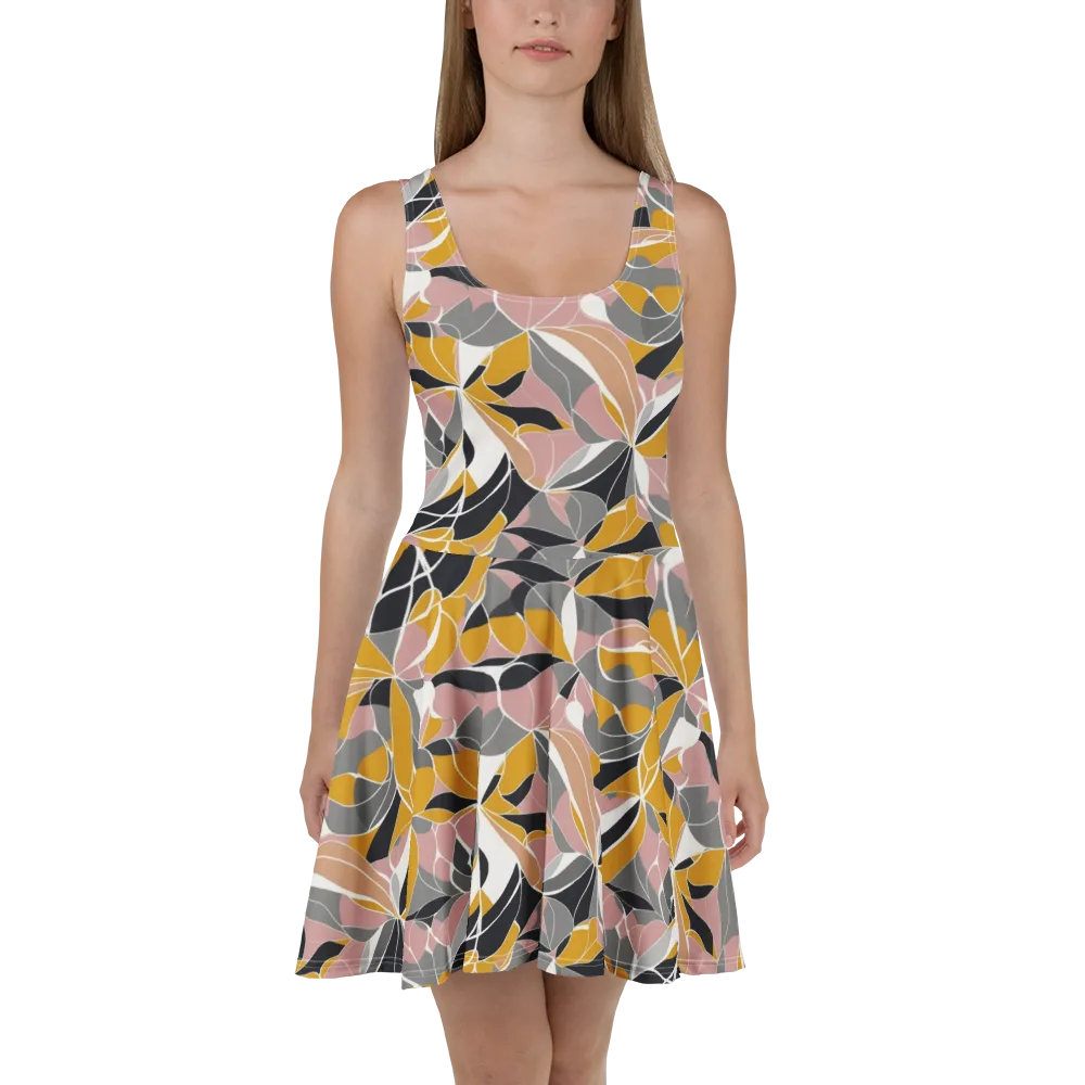 Ochre Petal Circuit on Skater Dress — Front