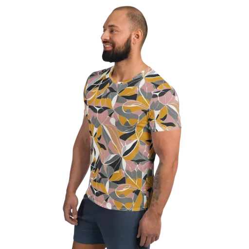 Ochre Petal Circuit on a Men's Athletic T-Shirt
