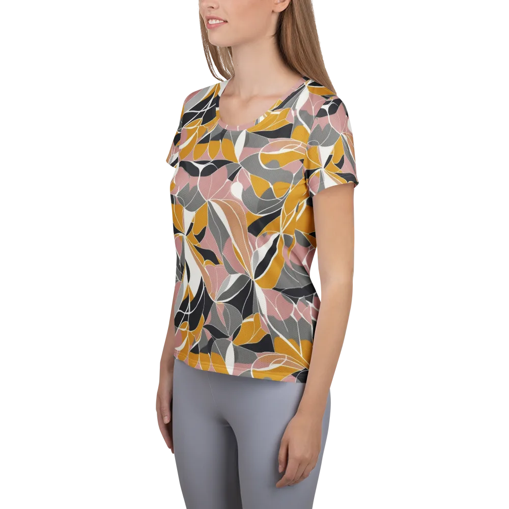 Ochre Petal Circuit on Women's Athletic T-Shirt — Left