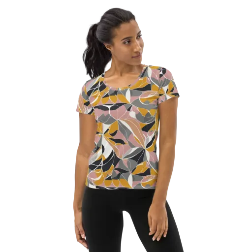 Ochre Petal Circuit on a Women's Athletic T-Shirt