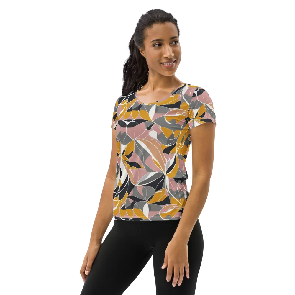 Ochre Petal Circuit on Women's Athletic T-Shirt — Left