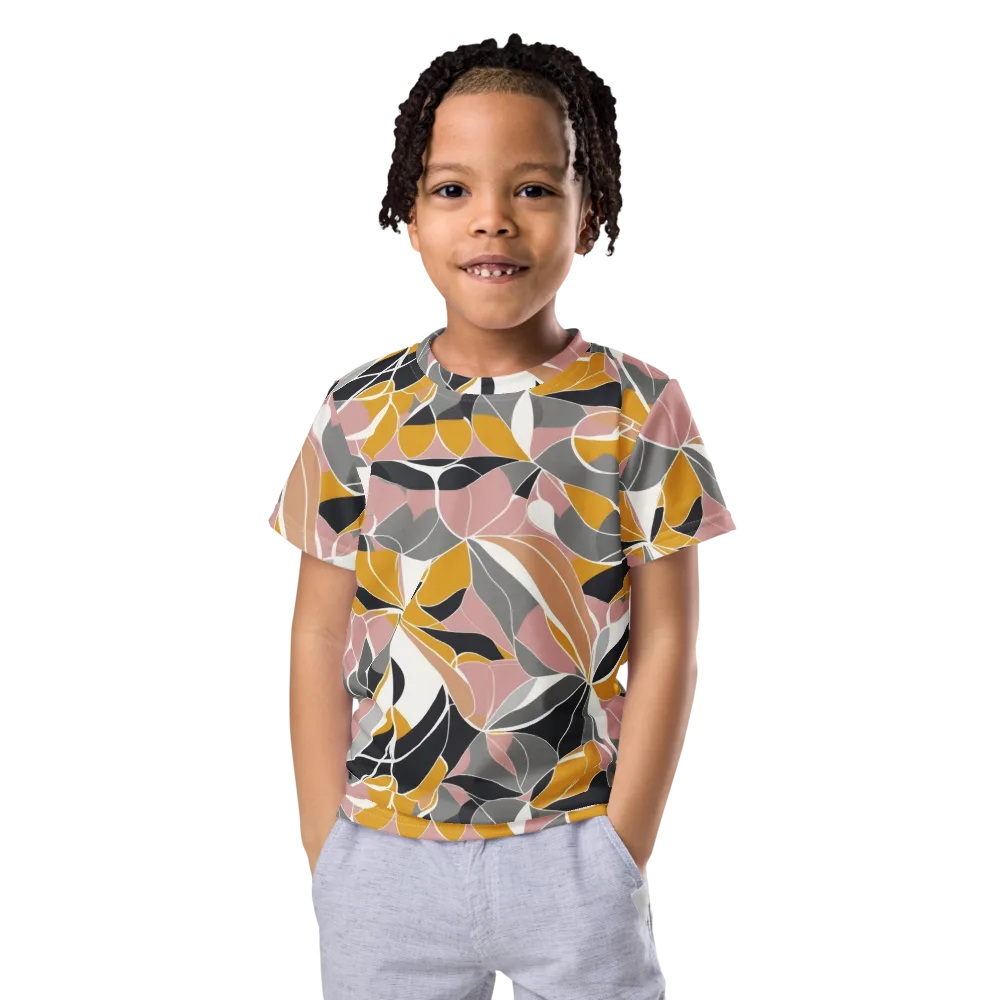Ochre Petal Circuit on Kids Crew Neck T-Shirt — Front