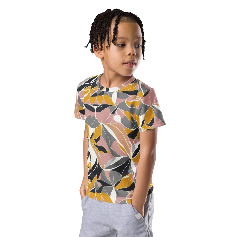 Ochre Petal Circuit on Kids Crew Neck T-Shirt — Left Front
