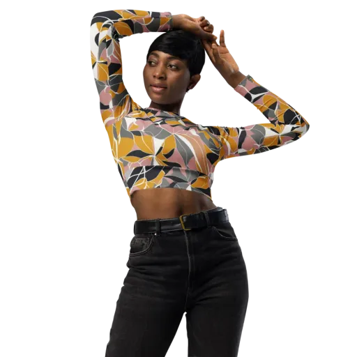 Ochre Petal Circuit on a Long Sleeve Crop Top