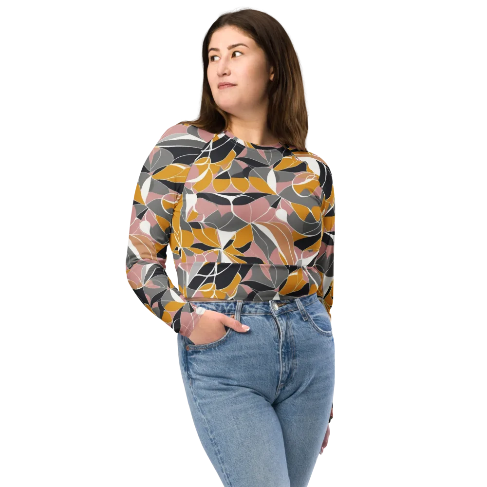Ochre Petal Circuit on Long Sleeve Crop Top — Front